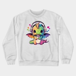 Baby Dragon Wearing Headphones Crewneck Sweatshirt